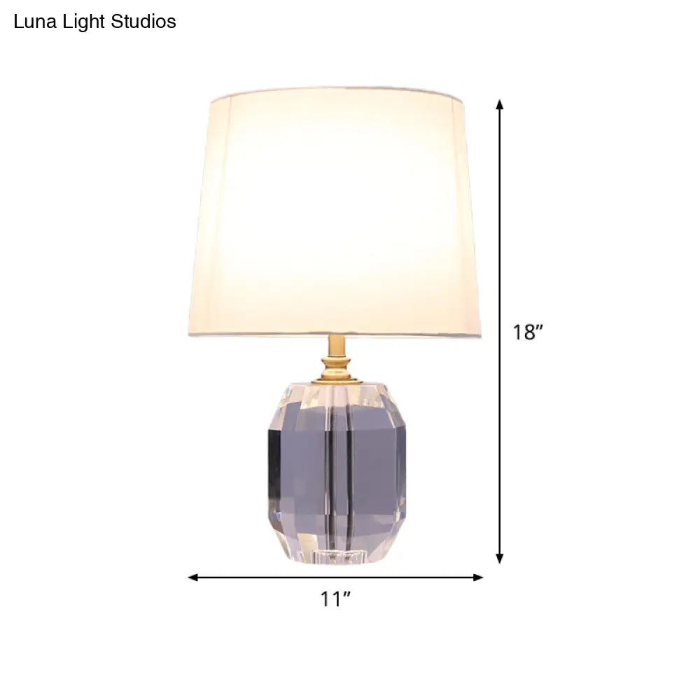 Modernist Beveled Crystal 1-Head White Desk Lamp - Small Oblong Table Light 11/13 Wide