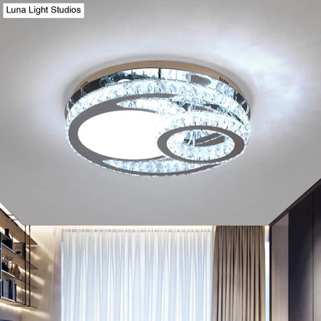 Modernist Beveled Crystal Led Ceiling Light: Round 19.5’/23.5’ Wide Chrome Semi Flush In