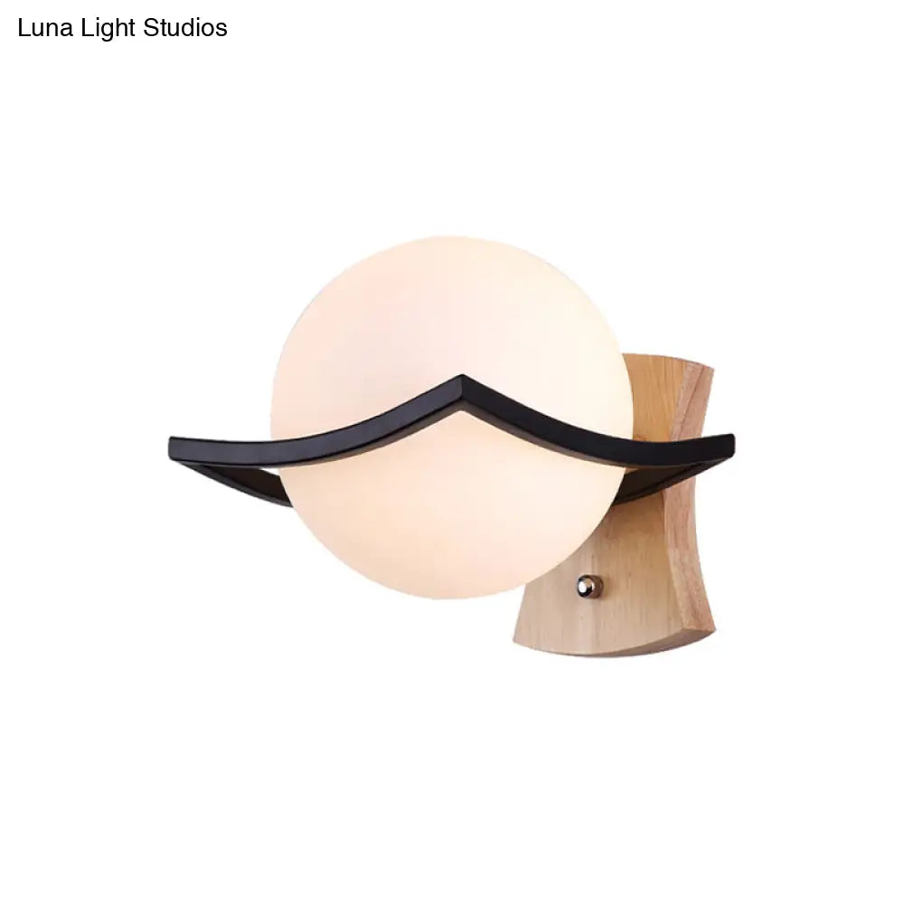 Modernist Black Ball Sconce: 1 Light White Glass Wall For Bedroom