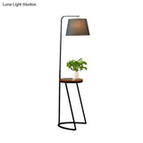 Modernist Black Barrel Floor Lamp - 1 Bulb Fabric Standard Light For Living Room