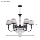Modernist Black Conical Crystal Prisms Chandelier With Curved Arm - 3/6 Heads Drop Pendant