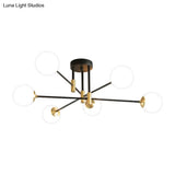 Modernist Black Glass Sphere Semi Flush Mount Light Fixture With Linear Arm - 4/6/8 Lights