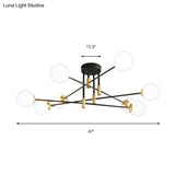 Modernist Black Glass Sphere Semi Flush Mount Light Fixture With Linear Arm - 4/6/8 Lights