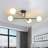 Modernist Black Glass Sphere Semi Flush Mount Light Fixture With Linear Arm - 4/6/8 Lights 4 / Cream