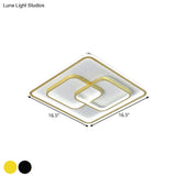 Modernist Black/Gold Square Flush Mount Lamp - 16.5’/20.5’ Led Metallic Ceiling Fixture In