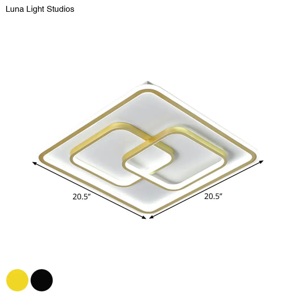 Modernist Black/Gold Square Flush Mount Lamp - 16.5’/20.5’ Led Metallic Ceiling Fixture In