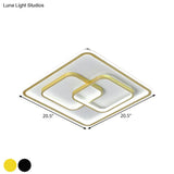 Modernist Black/Gold Square Flush Mount Lamp - 16.5’/20.5’ Led Metallic Ceiling Fixture In