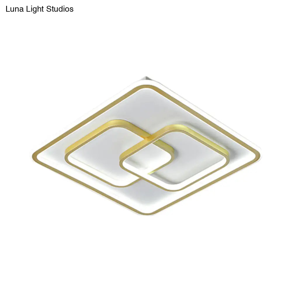 Modernist Black/Gold Square Flush Mount Lamp - 16.5’/20.5’ Led Metallic Ceiling Fixture In