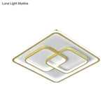 Modernist Black/Gold Square Flush Mount Lamp - 16.5’/20.5’ Led Metallic Ceiling Fixture In