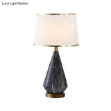 Modernist Black Head Study Task Lamp With Flared Fabric Shade