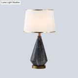 Modernist Black Head Study Task Lamp With Flared Fabric Shade