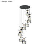 Modernist Black Hexagon Cage Pendant Lamp With Spiral Design - Metal Multiple Hanging Light