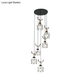 Modernist Black Hexagon Cage Pendant Lamp With Spiral Design - Metal Multiple Hanging Light