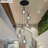 Modernist Black Hexagon Cage Pendant Lamp With Spiral Design - Metal Multiple Hanging Light