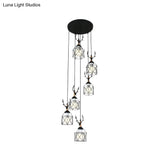 Modernist Black Hexagon Cage Pendant Lamp With Spiral Design - Metal Multiple Hanging Light