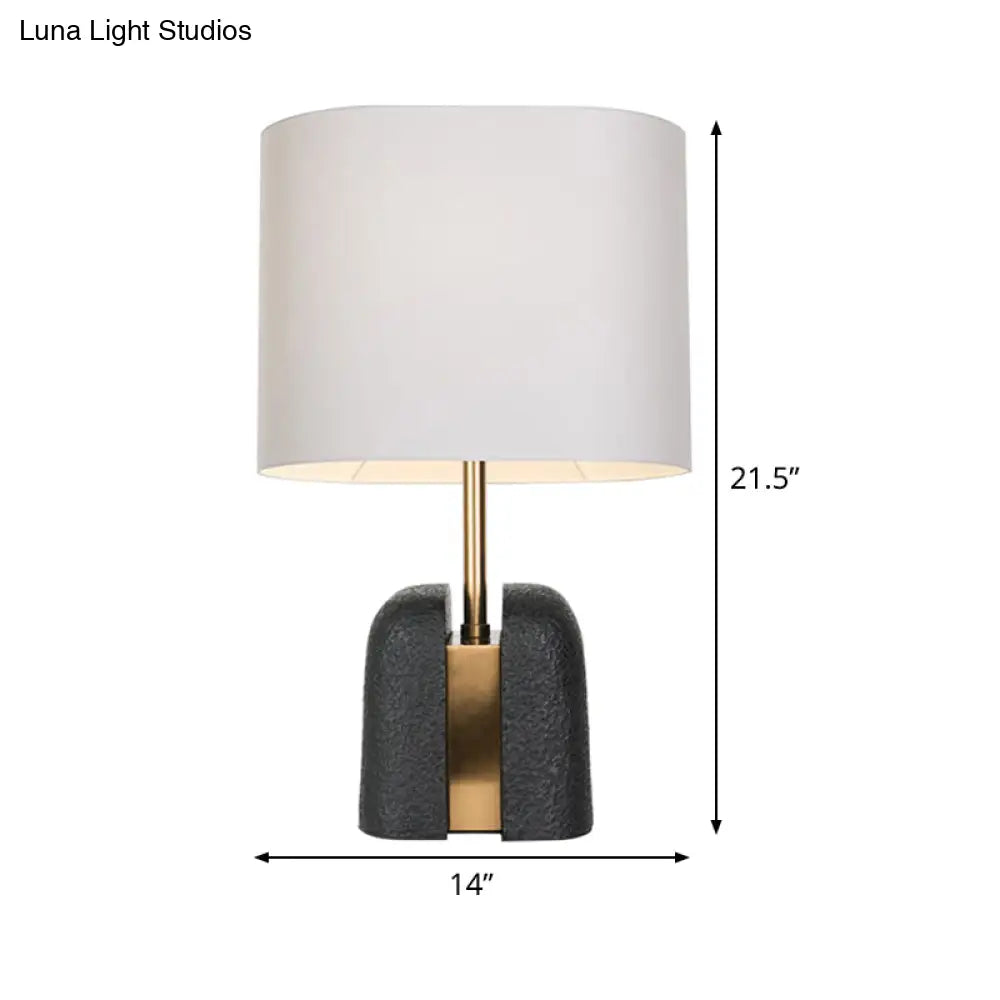 Modernist Black Oblong Bedside Lamp With Fabric Shade - Ideal For Reading And Nightstand