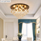 Modernist Black Tiered Flush Ceiling Light: 19.5’/23.5’ Dia 8-Light Crystal Lamp
