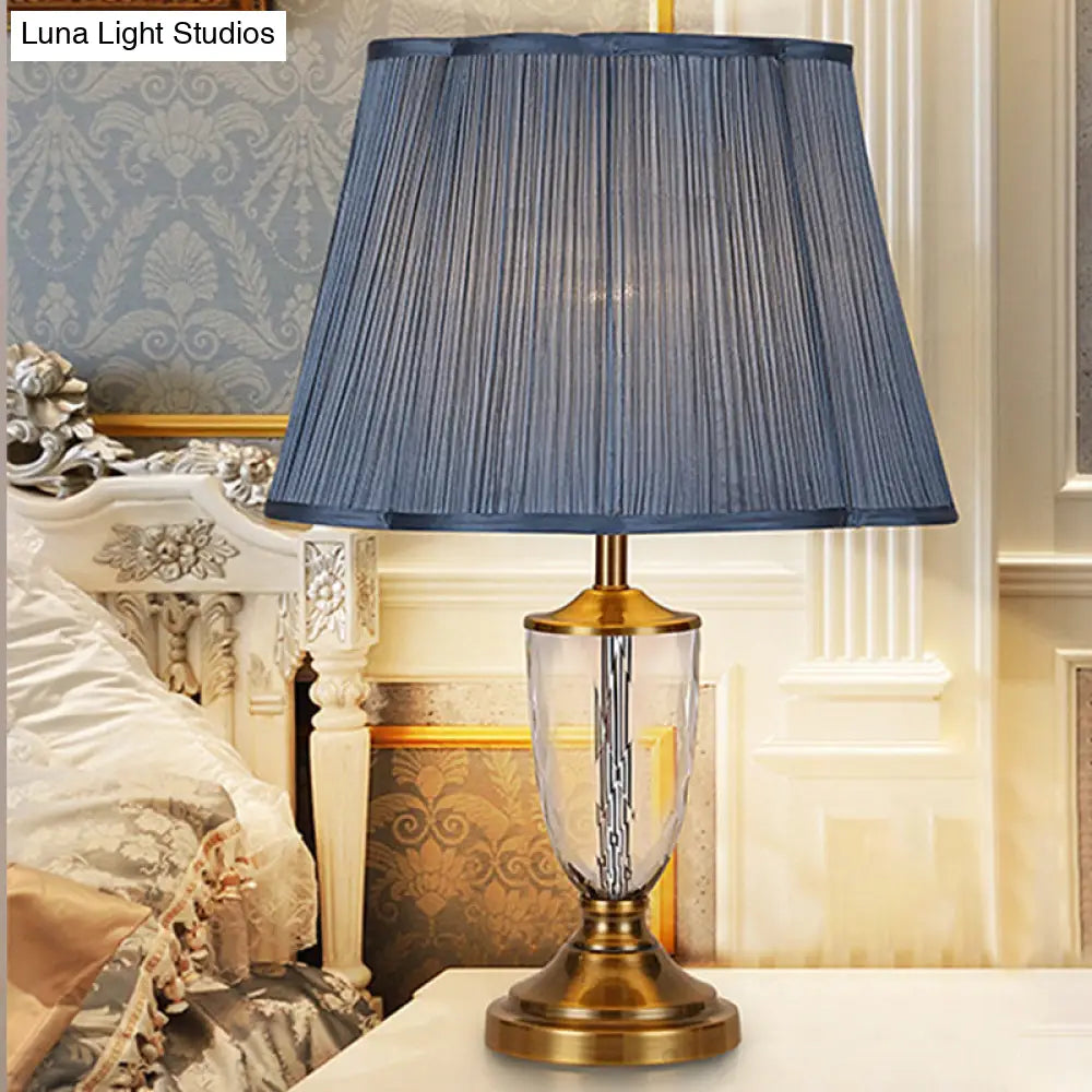 Modernist Blue Crystal Fabric Table Light Desk Lamp Hand-Cut 1 Bulb