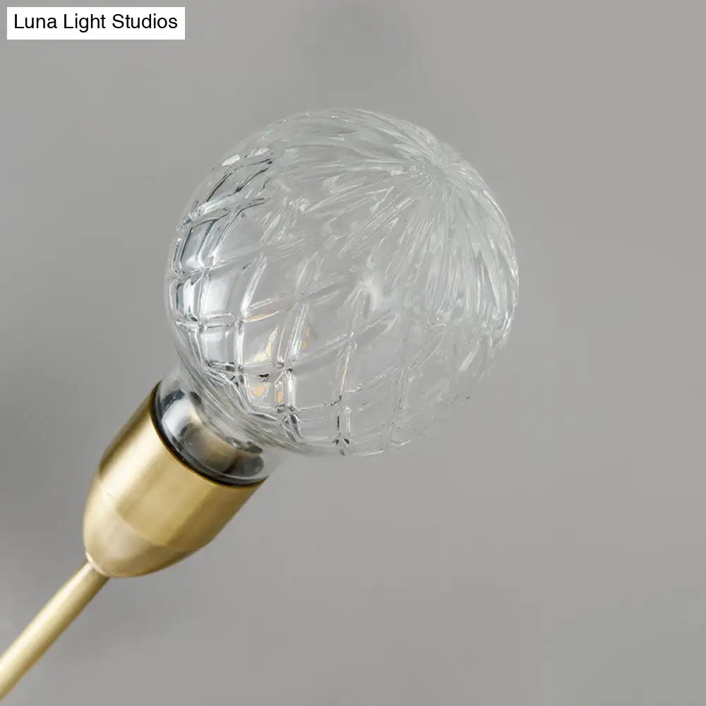 Modernist Brass Armed Sconce Lamp Wall Mount Light Fixure With Prismatic Glass Ball Shade - 3 Bulbs