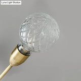 Modernist Brass Armed Sconce Lamp Wall Mount Light Fixure With Prismatic Glass Ball Shade - 3 Bulbs