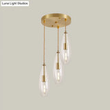 Modernist Brass Waterdrop Pendant Light With Clear Glass And 3 Bulbs – Stylish Suspended Lamp