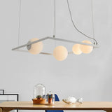 Modernist Bubble Kitchen Chandelier: Ivory Glass 4 Bulb Hanging Pendant With Black/White Square