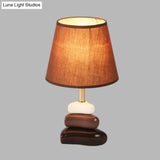 Modernist Ceramic 3-Triangle Night Light Table Lamp In Coffee & White With Cone Fabric Shade