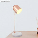 Modernist Chrome/Copper Desk Lamp: 1-Light Study Room Reading Light With Elongated Dome Shade