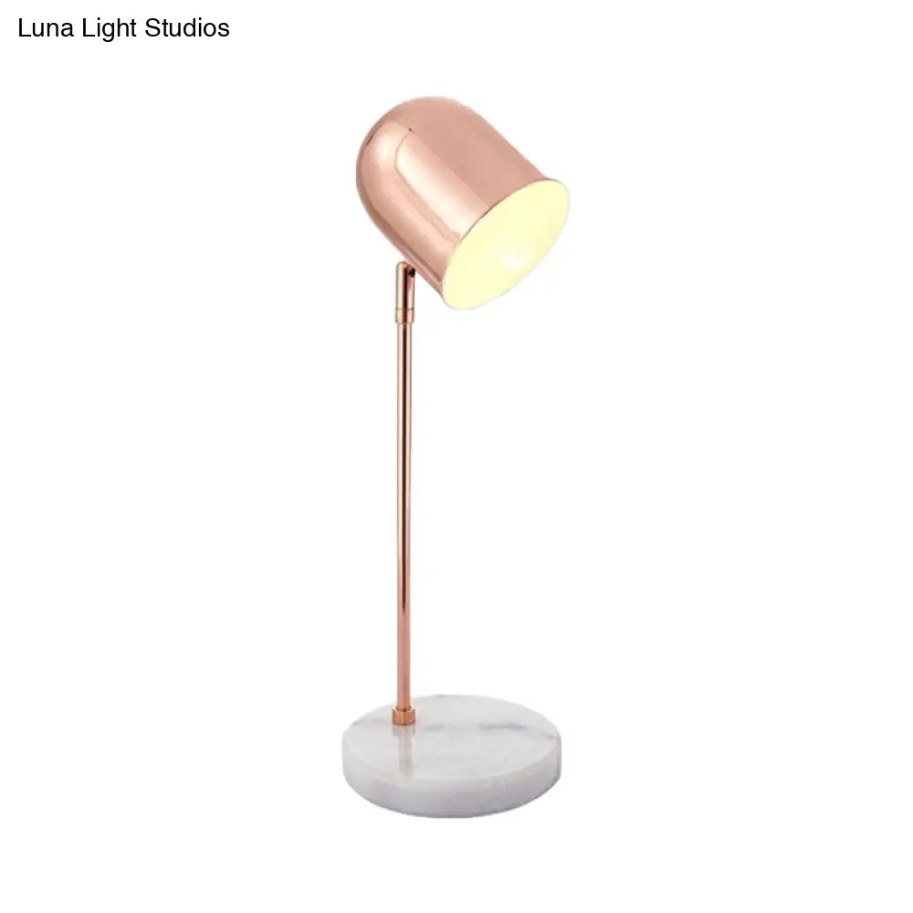Modernist Chrome/Copper Desk Lamp: 1-Light Study Room Reading Light With Elongated Dome Shade