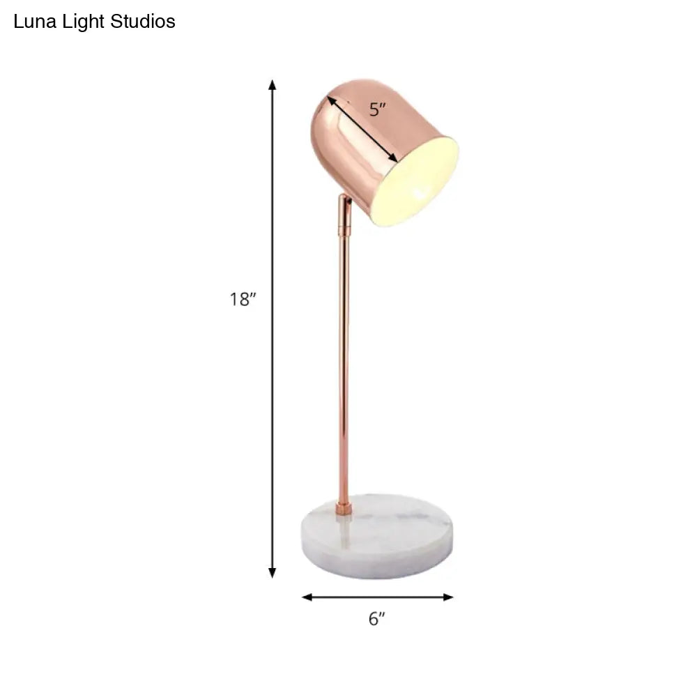 Modernist Chrome/Copper Desk Lamp: 1-Light Study Room Reading Light With Elongated Dome Shade