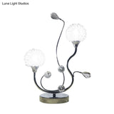 Modernist Chrome Finish Dandelion Nightstand Light: 2-Light Metallic Night Lamp With Crystal Accent
