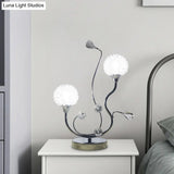 Modernist Chrome Finish Dandelion Nightstand Light: 2-Light Metallic Night Lamp With Crystal Accent