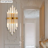 Modernist Clear Crystal Prism Wall Sconce With 2 Lights - Brass Finish