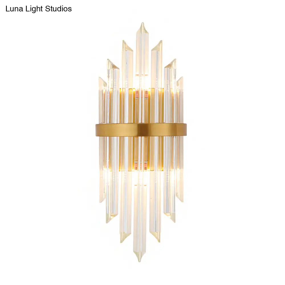 Modernist Clear Crystal Prism Wall Sconce With 2 Lights - Brass Finish