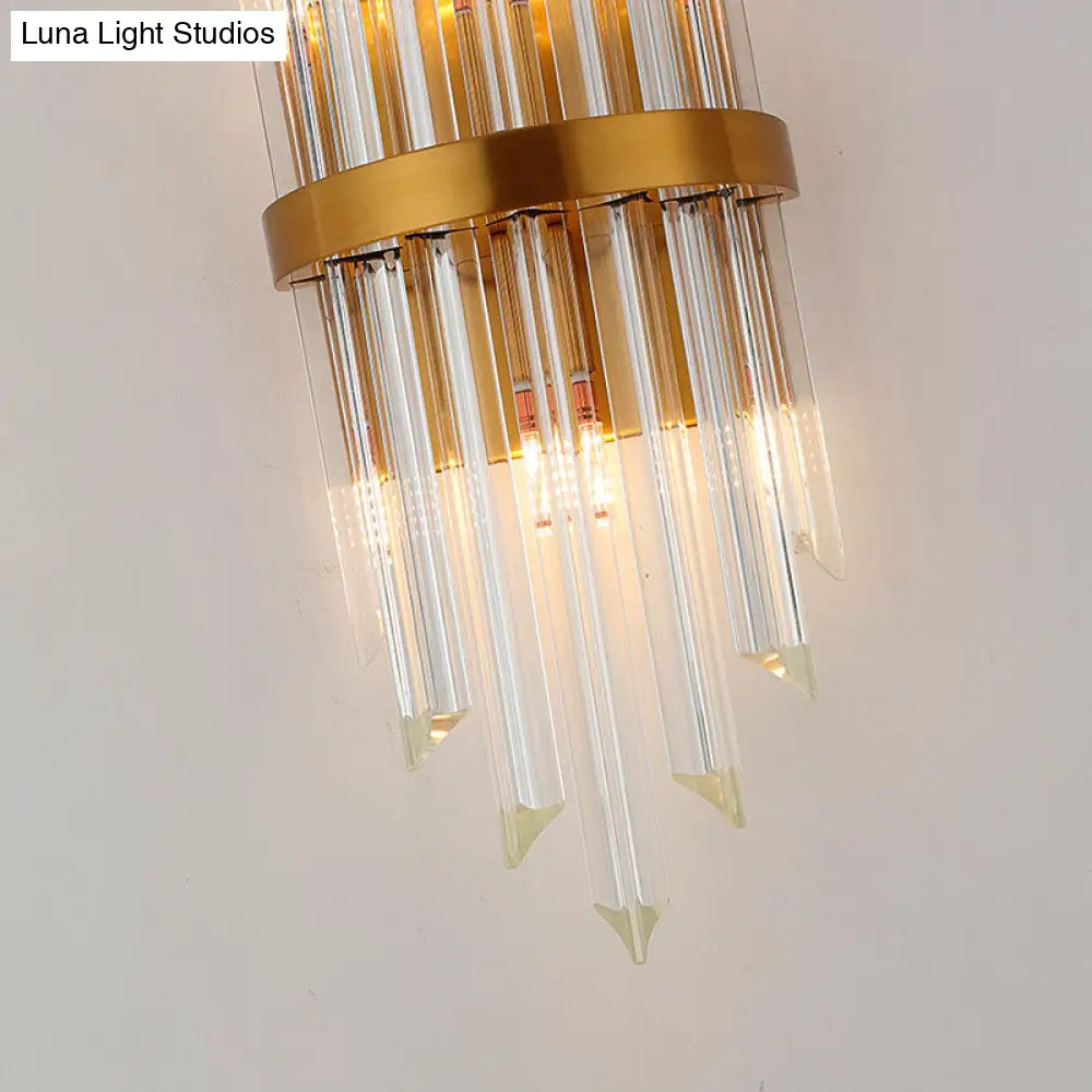 Modernist Clear Crystal Prism Wall Sconce With 2 Lights - Brass Finish