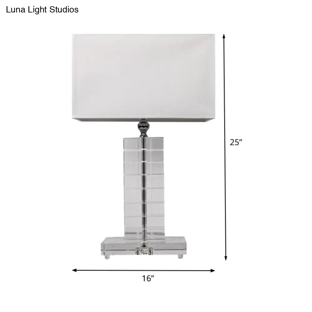 Modernist Clear Crystal Reading Light: White Nightstand Lamp With Rectangular Shape And 1 Bulb