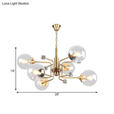 Modernist Clear Glass Globe Tiered Chandelier With Crystal Drape - 6 Bulbs Gold Lamp