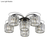 Modernist Column Flush Mount Light With Clear Crystal Block - Ideal For Bedroom Lighting (4/6 Bulbs)