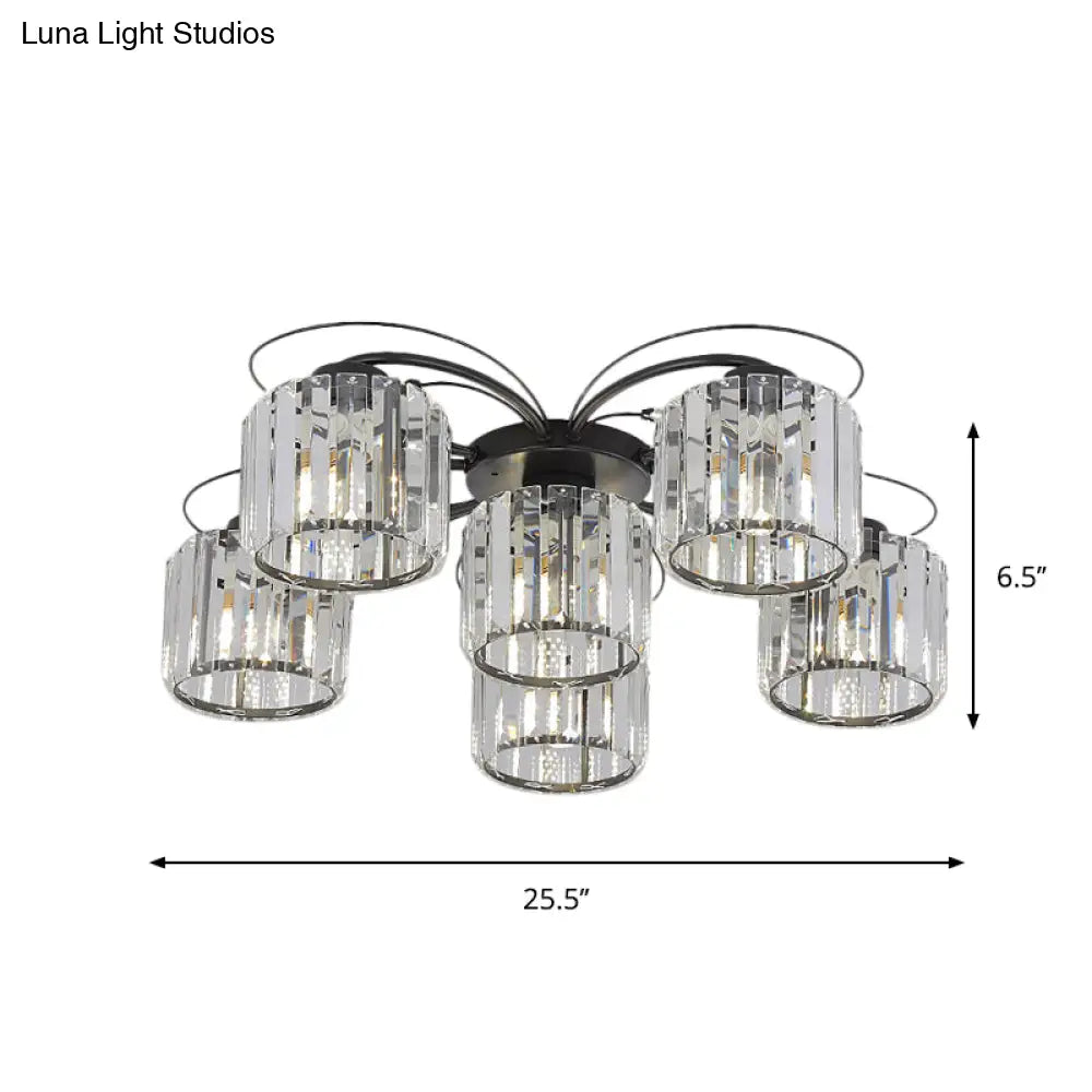 Modernist Column Flush Mount Light With Clear Crystal Block - Ideal For Bedroom Lighting (4/6 Bulbs)