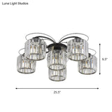 Modernist Column Flush Mount Light With Clear Crystal Block - Ideal For Bedroom Lighting (4/6 Bulbs)