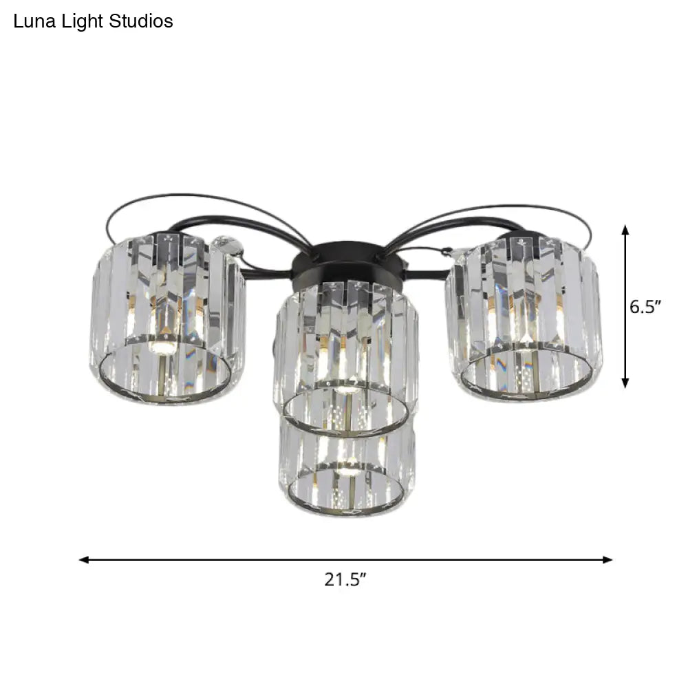 Modernist Column Flush Mount Light With Clear Crystal Block - Ideal For Bedroom Lighting (4/6 Bulbs)