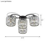 Modernist Column Flush Mount Light With Clear Crystal Block - Ideal For Bedroom Lighting (4/6 Bulbs)