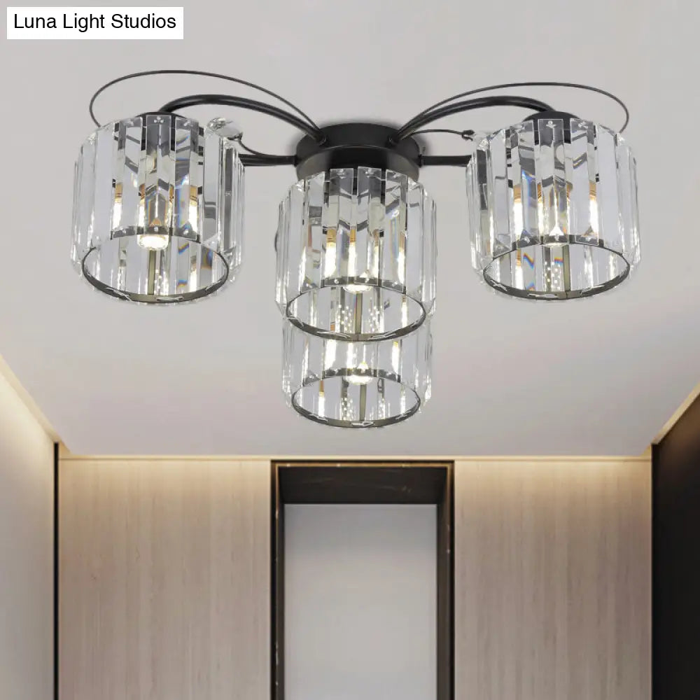 Modernist Column Flush Mount Light With Clear Crystal Block - Ideal For Bedroom Lighting (4/6 Bulbs)
