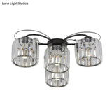 Modernist Column Flush Mount Light With Clear Crystal Block - Ideal For Bedroom Lighting (4/6 Bulbs)