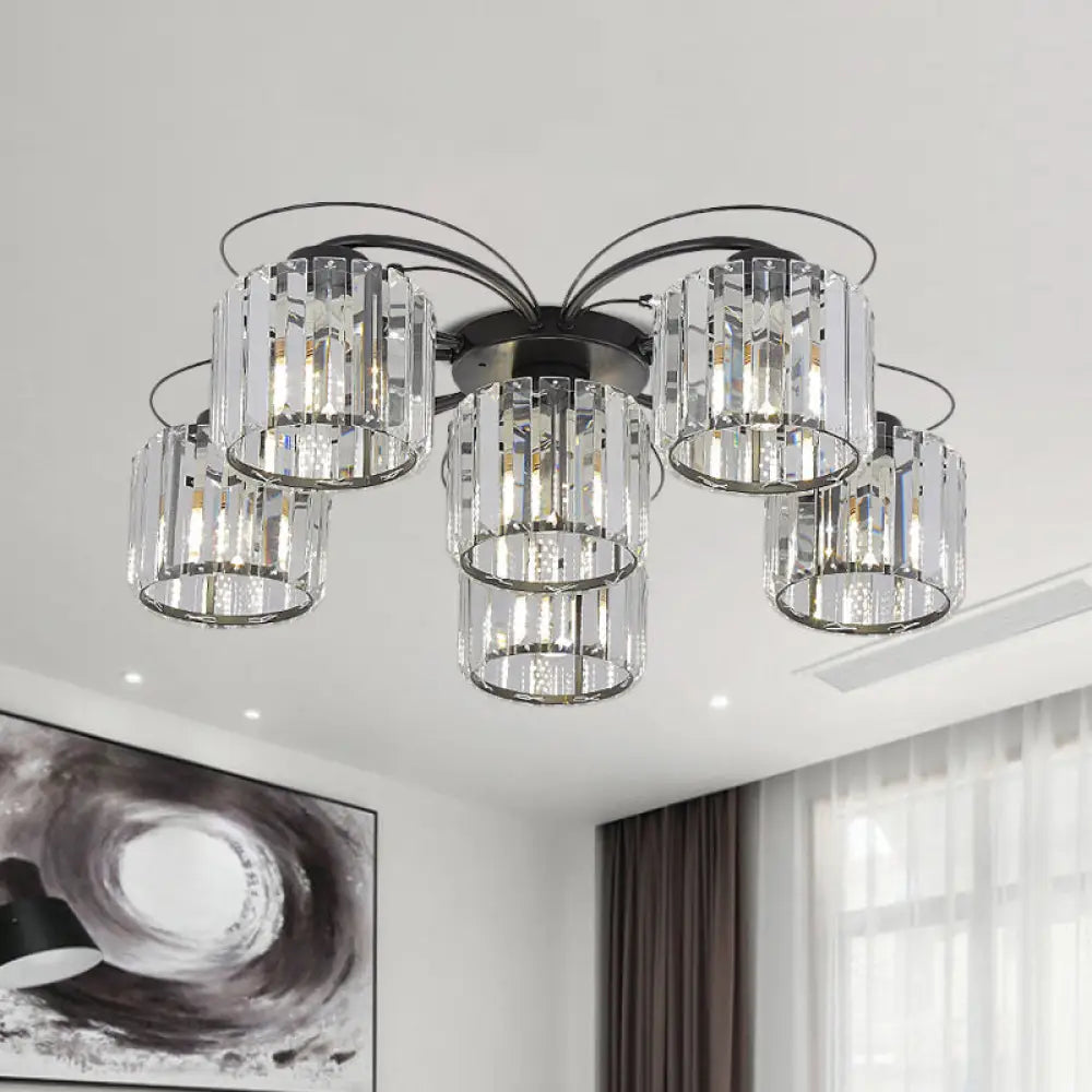 Modernist Column Flush Mount Light With Clear Crystal Block - Ideal For Bedroom Lighting (4/6