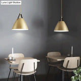 Modernist Conical Pendant Lighting - Metallic Suspension Light With Leather Strap Black/Blue