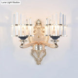 Modernist Conical Shade Wall Light Fixture With Crystal Rods - Gold Ideal For Living Room