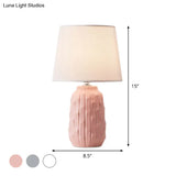 Modernist Conical Table Lamp With Ceramic Base In White/Pink/Blue Shades