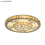 Modernist Crystal Block Led Flush Mount Ceiling Light With Nickel Finish - 2 - Tier Round Design