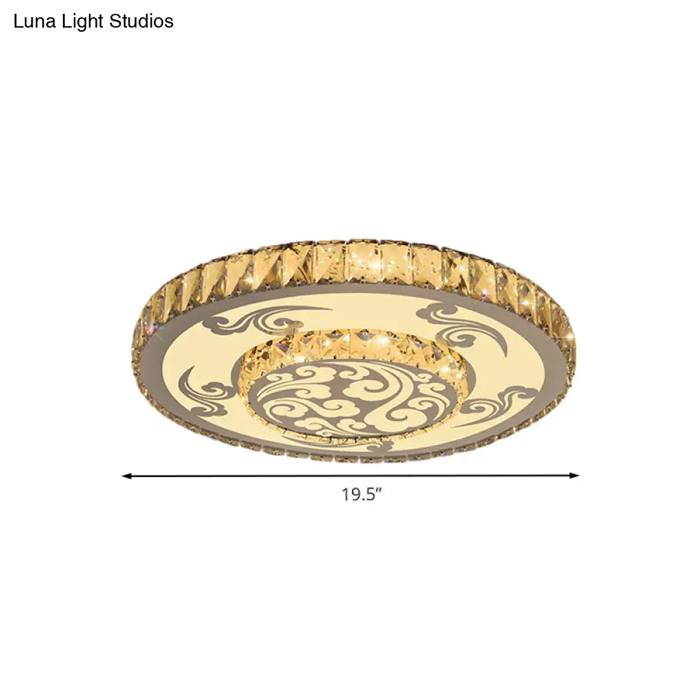Modernist Crystal Block Led Flush Mount Ceiling Light With Nickel Finish - 2 - Tier Round Design